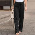 Women Wide Leg Pants High Waist Belt Solid Color Casual Cotton Linen Long Straight Pants Female Ankle-length Length Trousers. 