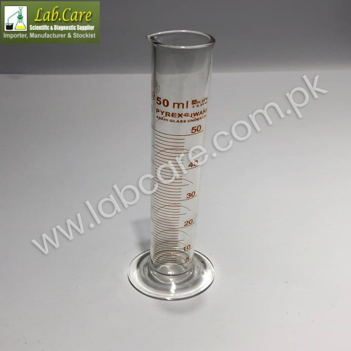 50ml Graduated Cylinder, Borosilicate 3.3 Glass, Single Metric Scale, IwakiPyrex