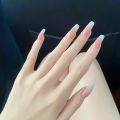 24pcs/box with Jelly Stickers Long Ballet Press on Nails Detachable Full Cover Acrylic Nails Tender Pink Fake Nails Simple Gradient False Nails Girl. 
