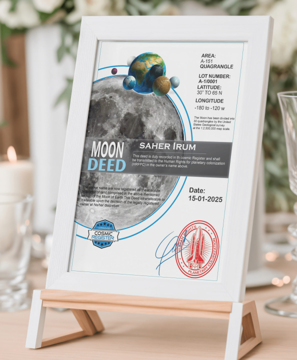 BUY LAND ON MOON FOR YOUR LOVED ONCE CERTIFICATE CARD LUNAR DEED MOON DEED MOON GIFT