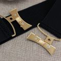 Elastic Waistband Double Ring Metal Pin Buckle Wide Belt For Women Fashion Dress Decoration Accessories. 