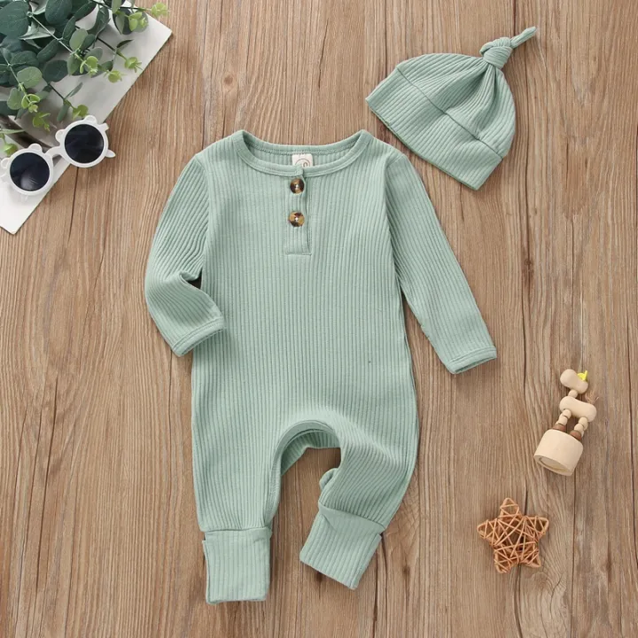Infant%20Baby%20Jumpsuit%20and%20Hat%20Set,%20Solid%20Knit%20Ribbed%20Long%20Sleeve%20Crew%20Neck%20Button%20Romper%20One-Piece%20Clothes%20-%20Image%209