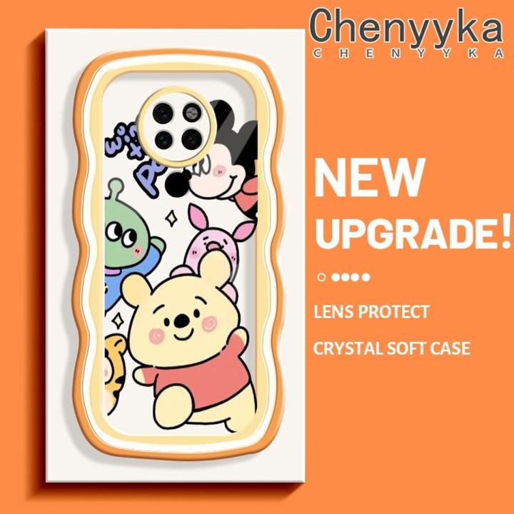chenyyka For Huawei Mate 20 Mate 20 Pro Case Cartoon Winnie the Pooh Pattern Colorful Lovely Cream Wave Border Soft Clear Shockproof Phone Cases Creative Camera Transparent Casing Simple Gentle Protective Cover