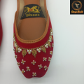 Women's Red Velvet Khussa with Pearl Work, Fancy Pakistani Shoes, Ethnic Footwear, Red Pakistani Punjabi Jutti. 
