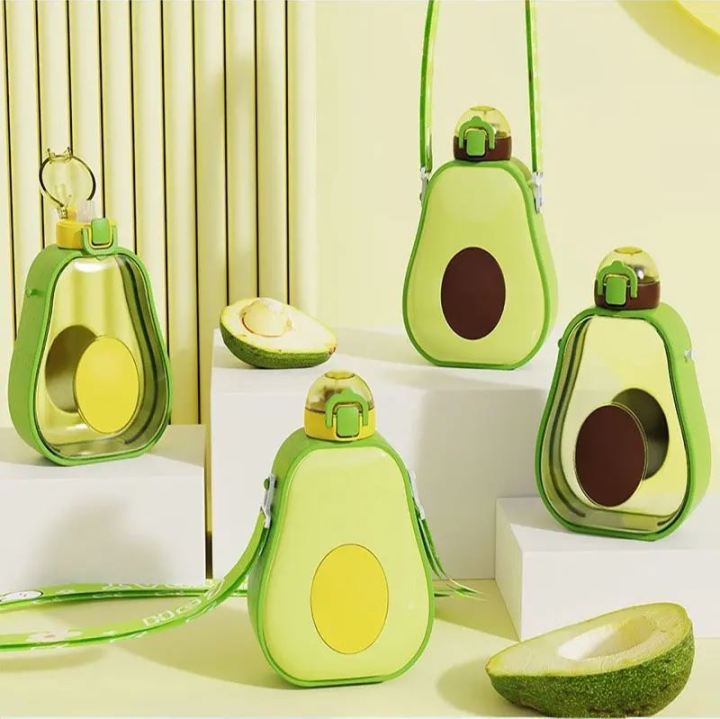 600ml Newest Super Cute Avocado Straw Plastic Water Bottle for School Kids Children Outdoor Portable Strap Summer Sports Water Bottle