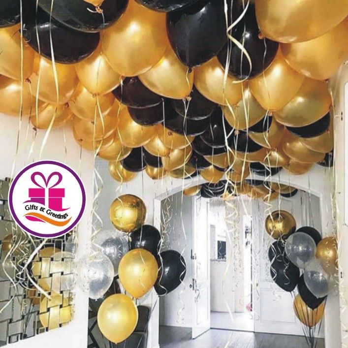 Pack of 100 ( 50 Golden & 50 Black ) Party Balloons - 14 Inch High Quality Latex Balloons for Black and Golden Theme Birthday Party Decoration, Weddings etc