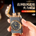 Personalized Dual Fire Switch Lighter with Quartz Watch Metal Inflatable Windproof Blue Flame Crocodile Head Lighter. 