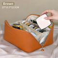 Large Travel Cosmetic Leather Bag For Women Makeup Organizer. 