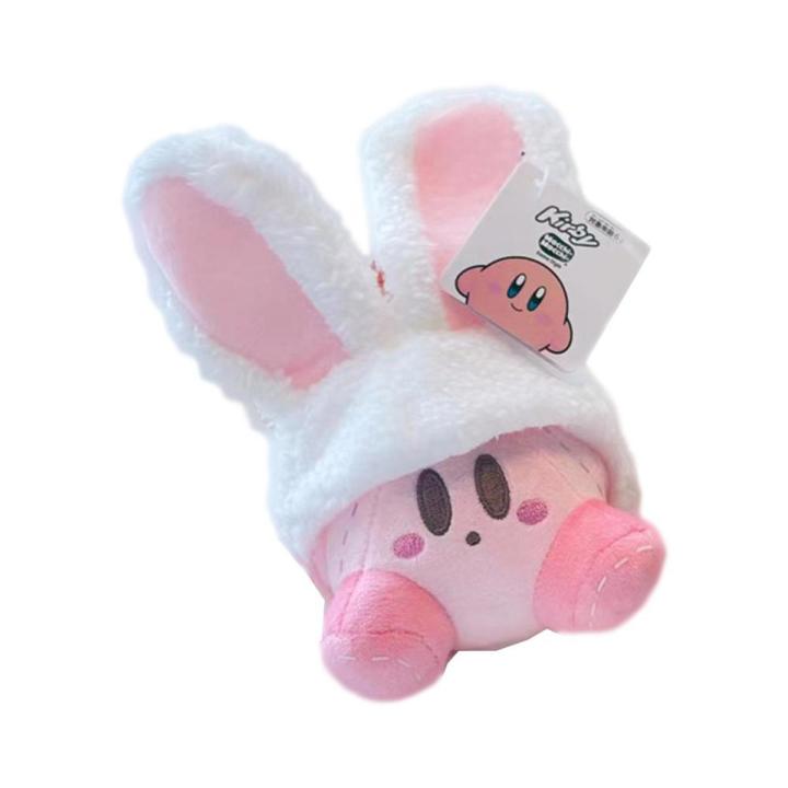 8Cm Sanrioed Anime Cartoon Plushie Star Kirby Cos White Rabbit Pink Rabbit Dress Up Cute Doll Into Rabbit Costume Pendant Kirby