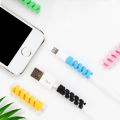 Silicon USB Cable Protector Charger Wire Saver 4 Pieces Covering Set Earphones Winder with Spiral Shape Clip for Android/Laptop/Charging Cords. 