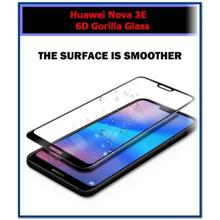 For Huawei Nova 3E 6D Gorilla Glass Screen Protector Edge to Edge - Black