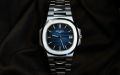 Patek Philippe Luxury Stainless Steel Watch with Blue Dial for Men. 