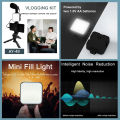 AY-49 Vlog blog tripod kit with bluetooth shutter, tripod, light and microphone. 