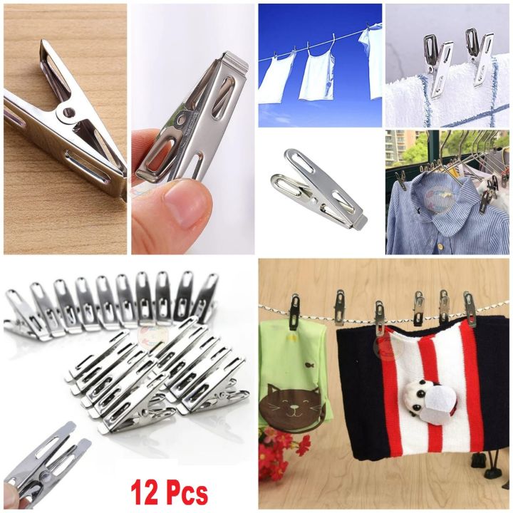 12pcs Multipurpose Stainless Steel Clips Clothing Clips CHUTKI HOOKS Clamps Sealing Clip Household Clothespin Clothes Pegs