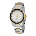 Seiko Solar Stainless Steel Two Tone White Dial Mens Watch SNE394P1R. 