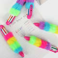Rainbow Fur Pen Multi Color 6-in-1 Pen Fuzzy Pom Pom Pens Colorful Kawaii Stationery Best Stationery Gift For Girls. 