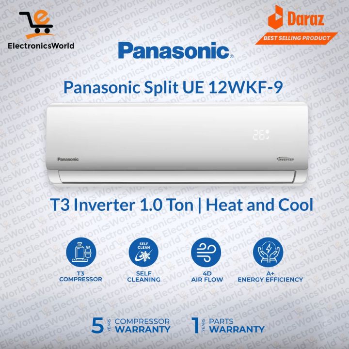 Panasonic Inverter Split AC 1 Ton - 12K CS-UE12WKF-9- with Japanese Technology Compressor-100% Copper-05 Years Compressor Warranty