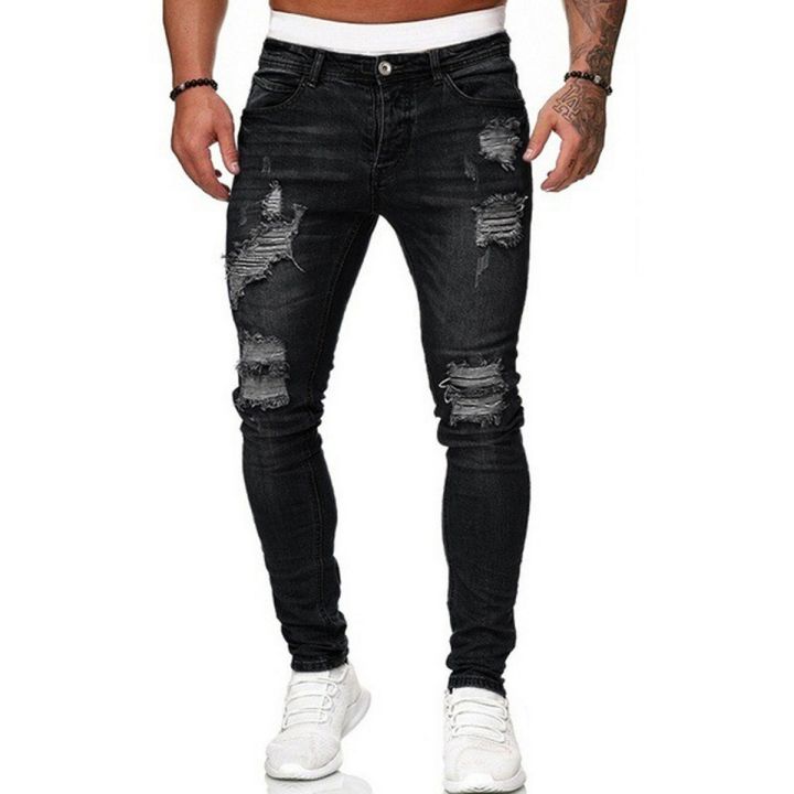 2021 Men's Stretch Skinny Ripped Jeans, Super Comfy Distressed Denim Pants with Destroyed Holes