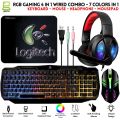 RGB Gaming Keyboard & Mouse & Headphone & Mousepad & Headphone Stand 5 in 1 Wired Combo - 7 RGB Colors In Combo - 5 Product USB Wired RGB Pack For Gaming - Compatible With PC & Laptop - Black. 