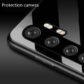 Biruiqu For Xiaomi Mi Note 10 Lite Shockproof Tempered Glass Back Soft Silicone Edge Black Case Cover Casing. 