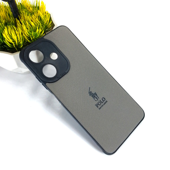 Infinix Hot 30i Polo Logo Leather Back Case Leather Phone Pouch, Premium Leather Mobile Covers (Gray)