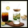 Clear Glass Tumbler with Bamboo Lid & Glass Straw 550 Ml. 