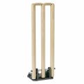 Cricket Stumps Wooden Spring Return & Bails Natural Metal Base Full Size wicket. 