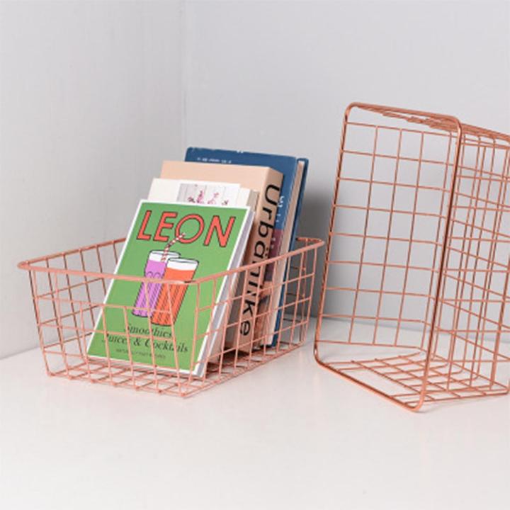 Storage Wire Basket Gold Rose Wrought Iron Wire Simple Lines Storage Basket Home Desktop Organizer Decoration