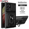 Samsung Galaxy S22 Ultra Phone Case, Hard Armor Camera Protection Cover Ring Stand Card Multifunctional Casing. 