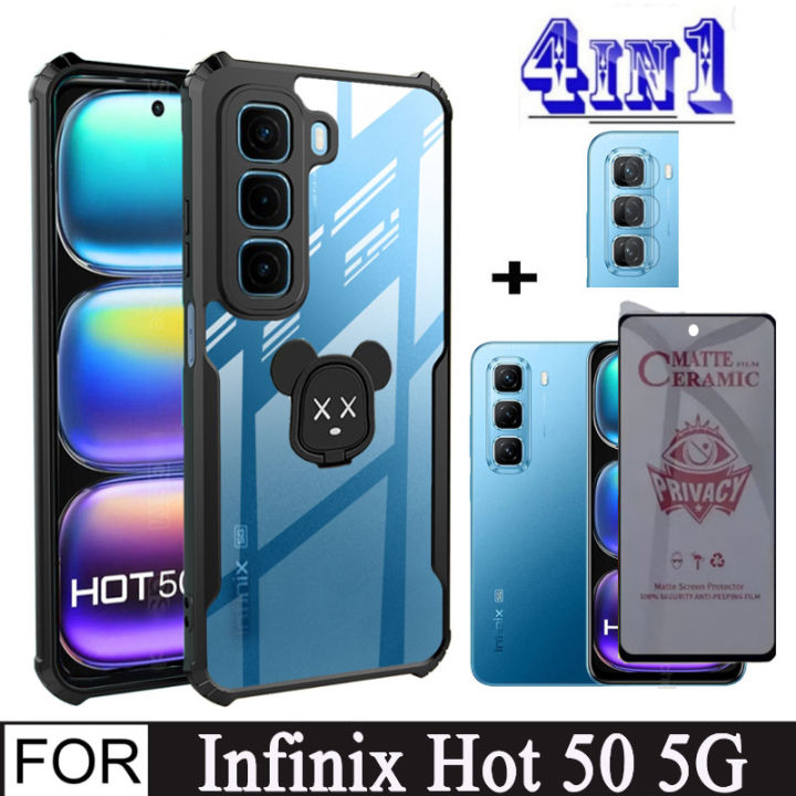 Infinix Hot 50 4in1 Shockproof Phone Case for Infinix Hot 50 40 4G 5G Hot30i Camera Lens Soft Tempered Glass Privacy Screen Protector Flim