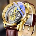 Men's Automatic Movement Watch Round Wrist Watch with Double-sided Hollow for Outside Office Business Meeting. 