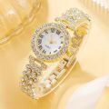 LooKeo Mall 6PCS Diamond Set watch Classy Golden Ladies Wrist Watch Women's earrings, necklaces, bracelets, ring accessories. 