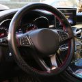 Universal leather car steering wheel cover snake skin pattern cowhide steering-wheel wrap braid with needle and thread(AK31Beige). 