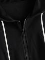 New Black Side Flower Sleeves Stripe Printed Hoodie Zipper For Girls and Women. 