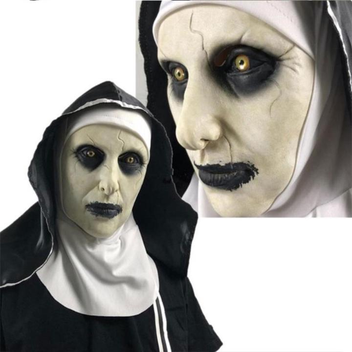 1 Pcs The Horror Scary Nun Latex Mask W/Headscarf Valak Cosplay for Halloween Costume