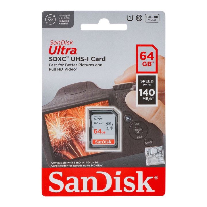 SanDisk 64GB Ultra SDXC UHS-I Memory Card - 140MB/s, C10, U1, Full HD, SD Card For Camera