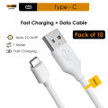 Type C Charging Cable, Pack of 10, Super Fast, Upto 2 Amp Turbo Qualcomm Charging Cord, Data Transfer Cable. 
