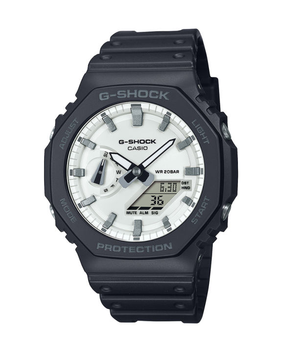 Go bold and confident with a strikingly straightforward G Shock in high-contrast black and white-GA-2100WD-1ADR
