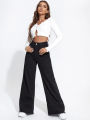 Women Black Wide Leg High Waist Denim Jeans | High Waisted Pants For Ladies | Factory Outlet. 