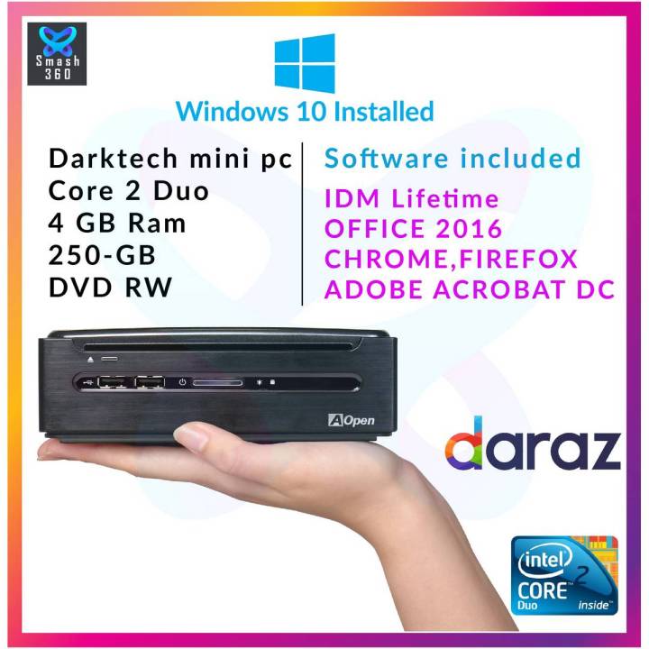 Mini PC Ultra Slim PC, Intel Core 2 Duo Processor, 4GB RAM, 250GB Hard Drive, DVD, Windows 10 Ready ENERGY SAVING