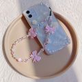 strap wholesale mobile phone new korean pink bow mobile phone charm imitation pearl bead chain phone case cute mobile phone accessories. 