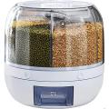 Cereal Rice Bucket Dispenser 6 Grid 360° Rotating Waterproof And Moisture-Proof Rice Storage Box For Kitchen, White. 