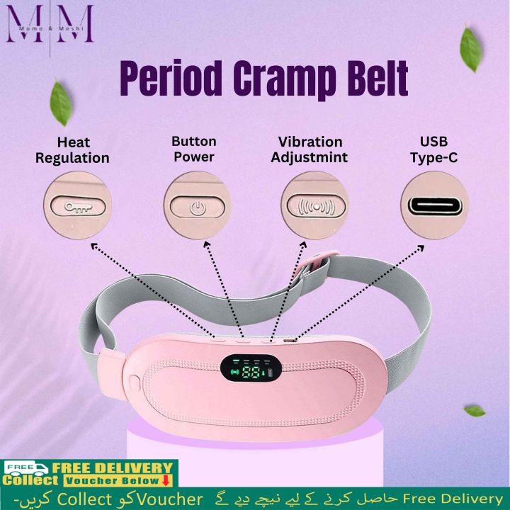Period Cramp Relief Belt, Electric Heating Pad for Menstrual Pain with 3 Heat Levels and 4 Vibrating Massage Modes for Fast Period Pain Relief, Effective Stomach and Abdominal Comfort, Portable Design for Instant Period Cramp Comfort by MOMO & MESHI