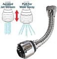 Flexible Hose Extension with 2 Modes Water Saving,Faucet for Kitchen Sink,Water Faucet Sprayer, Flexible Tap Extension for Kitchen Sink (Standard Size,Silver). 