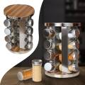 Stainless Steel 16 pcs Jars Rotating Spice Jar Rack Set Seasoning Stand Holder Condiment Salt Pepper Shaker Kitchen Tools. 