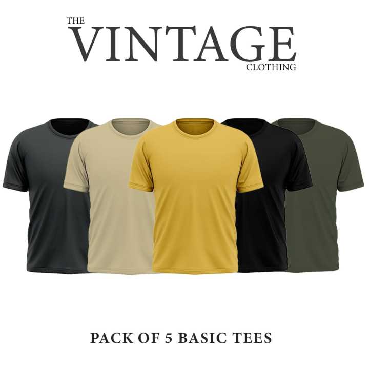 The%20Vintage%20Clothing%20Pack%20of%205%20plain%20half%20sleeves%20Tshirt%20For%20Men%20for%20men%20-%20Image%202