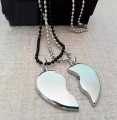 Silver Broken Heart Necklace Locket - Heavy Metal Heart Pendant Necklace Gift For Friends Couples. 