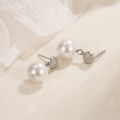 Micro Inlaid Zircon Pearl Stud Earrings Daily Commuting Elegant Autumn and Winter Sweater Accessories Simple Special-Interest Design Romantic. 