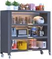 Kitchen Home Storage Organizer Cabinet Shelves with Doors & Wheels. 