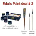 Fabric paint Deal no 2: BlueBird fabric paints set of 6 x 25ml Primary colors, 1 golden gutta cone by color chem, Two fabric paint brushes. 